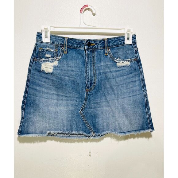 Abercrombie and fitch denim mini skirt distressed country flare casual women 28 - Picture 1 of 6